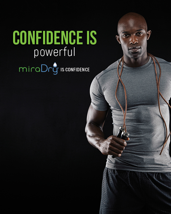 confidence is powerful miraDry is confidence with man posing with jump rope